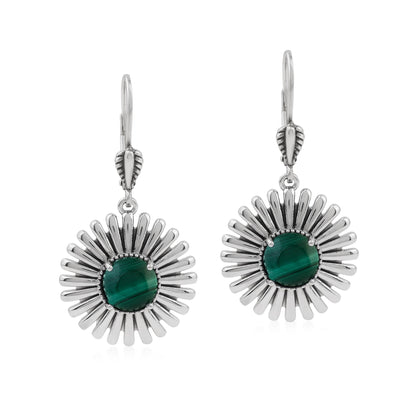  Sterling Silver Malachite Concha Ray Earrings