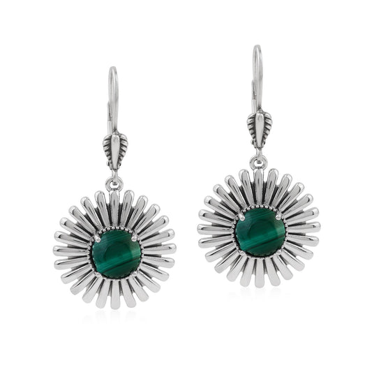  Sterling Silver Malachite Concha Ray Earrings