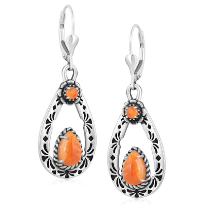 Sterling Silver Orange Spiny Oyster Teardrop Dangle Earrings