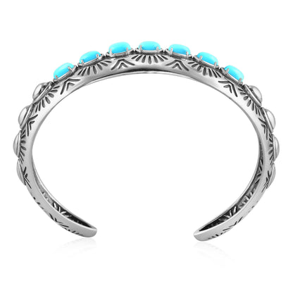 Sterling Silver Sleeping Beauty Turquoise Gemstone Textured Cuff Bracelet