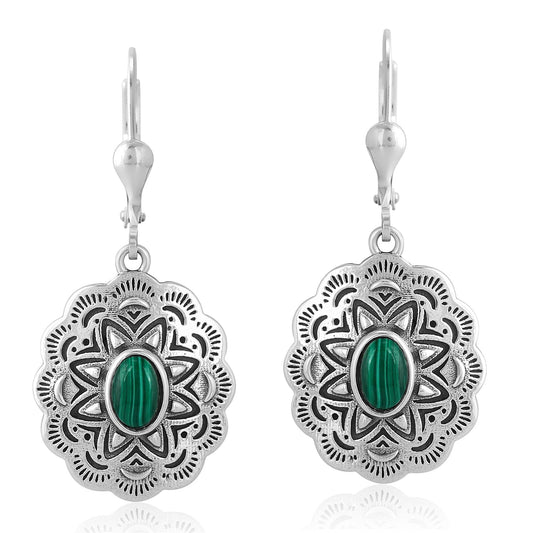 EXCLUSIVELY OURS! Sterling Silver Malachite Concha Dangle Earrings