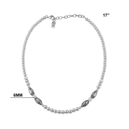  Sterling Silver White Mother of Pearl Barrel Bead Necklace