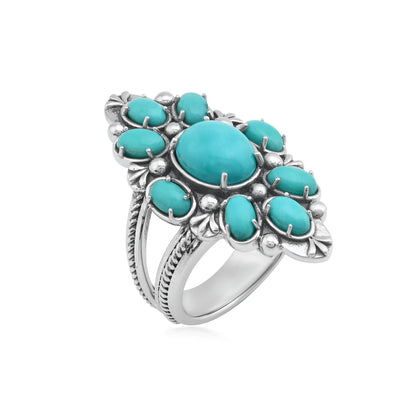 Sterling Silver Kingman Turquoise Santa Fe Cluster Ring