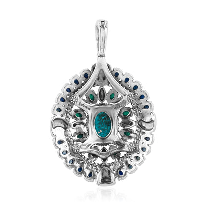 Sterling Silver Chrysocolla Malachite and Lapis Oval Floral Cluster Pendant Enhancer