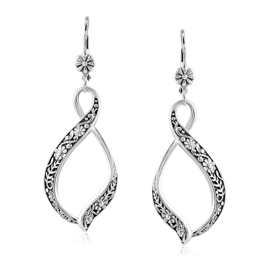 EXCLUSIVELY OURS! Sterling Silver Flower Design Infinity Loop Dangle Earrings