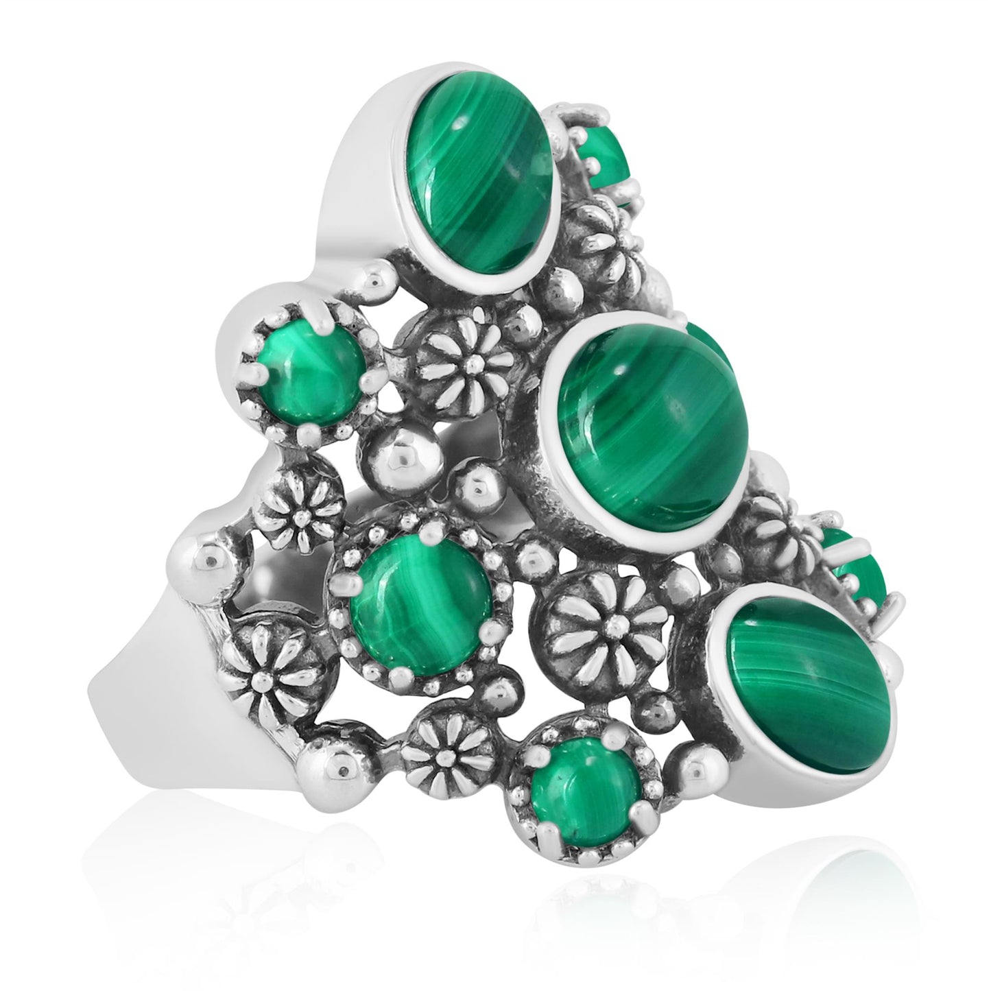EXCLUSIVELY OURS! Sterling Silver Malachite 9-Stone Cluster Ring