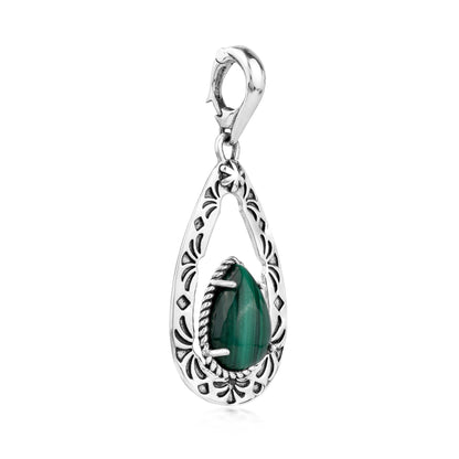 EXCLUSIVELY OURS! Sterling Silver Malachite Pear Open Teardrop Pendant Enhancer