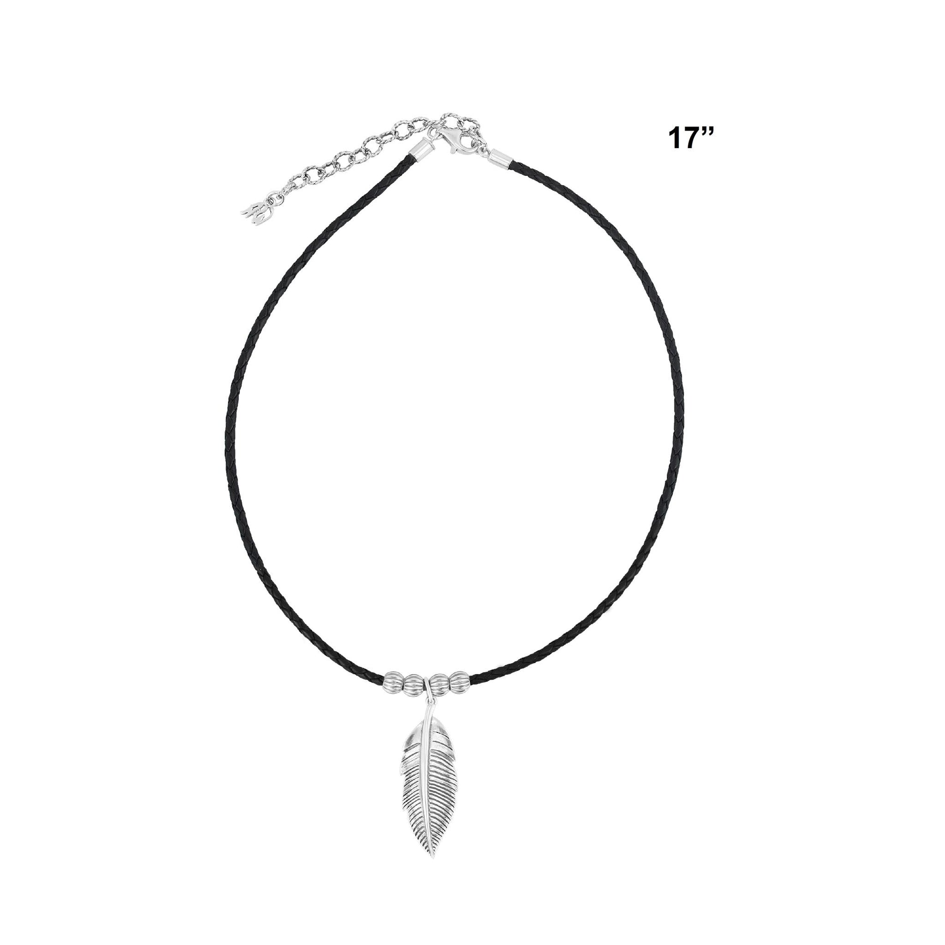 Sterling Silver Navy Leather Hope Feather Necklace