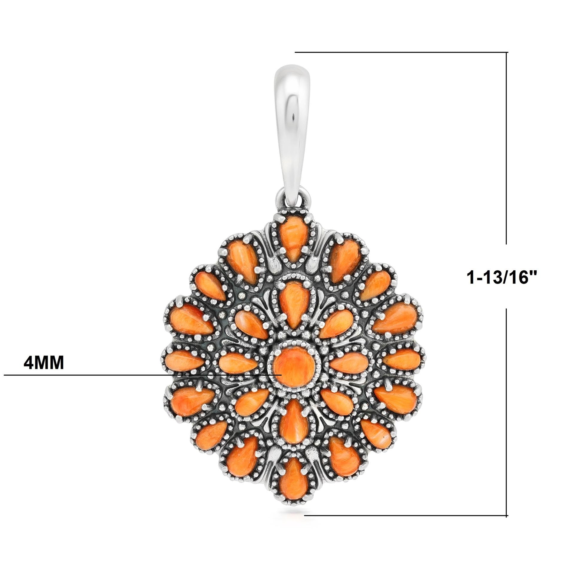 Sterling Silver Orange Spiny Oyster Petit Point Round Pendant Enhancer