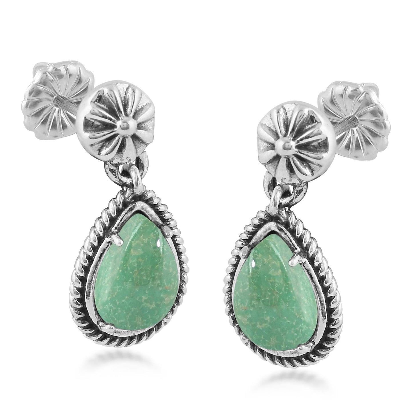 EXCLUSIVELY OURS! Sterling Silver Green Turquoise Pear-Cut Dangle Earrings