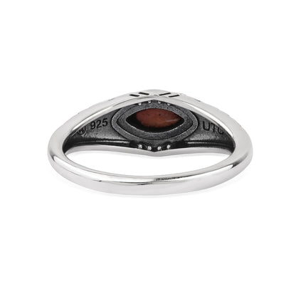 Sterling Silver Orange Spiny Oyster Marquise Gemstone Etched Ring, Sizes 5 to 11