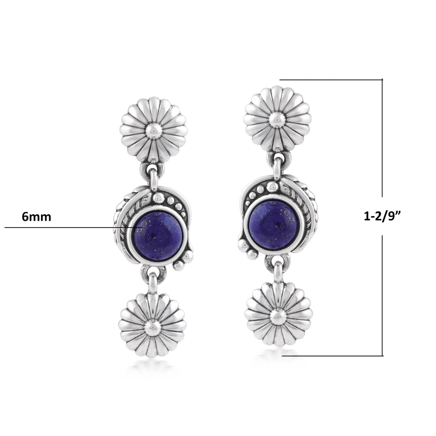 Sterling Silver Lapis Leaf and Flower Dangle Earrings