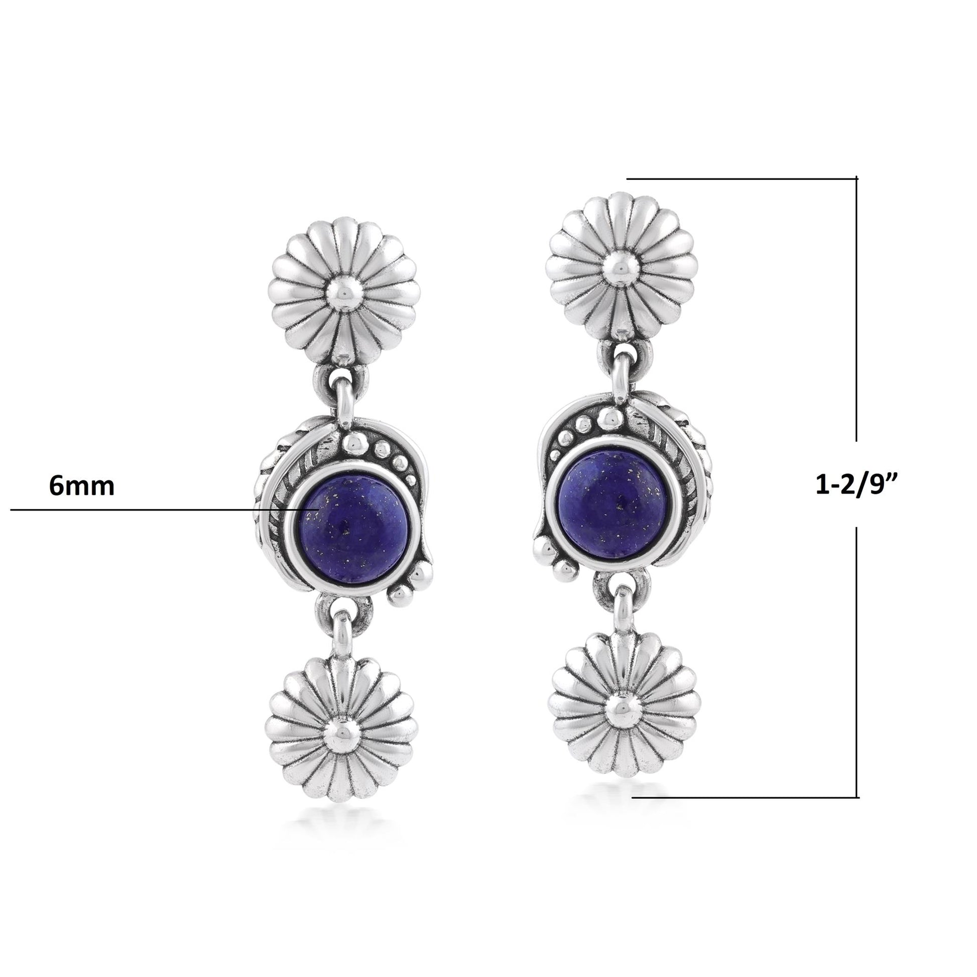 Sterling Silver Lapis Leaf and Flower Dangle Earrings