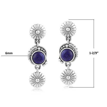 Sterling Silver Lapis Leaf and Flower Dangle Earrings