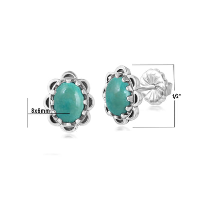 Sterling Silver Green Turquoise Concha Flower Stud Earrings