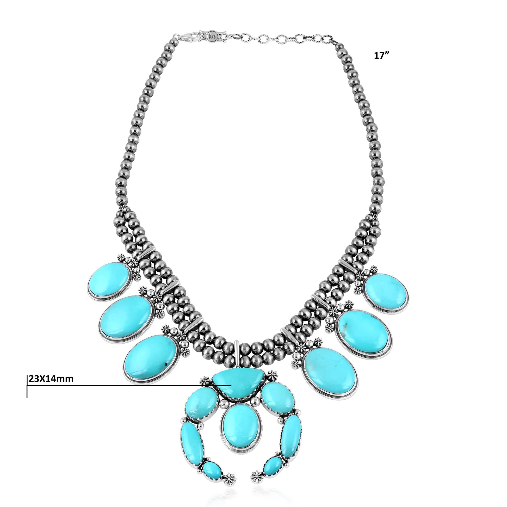 Sterling Silver Kingman Turquoise Naja Squash Blossom Statement Necklace