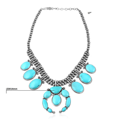 Sterling Silver Kingman Turquoise Naja Squash Blossom Statement Necklace