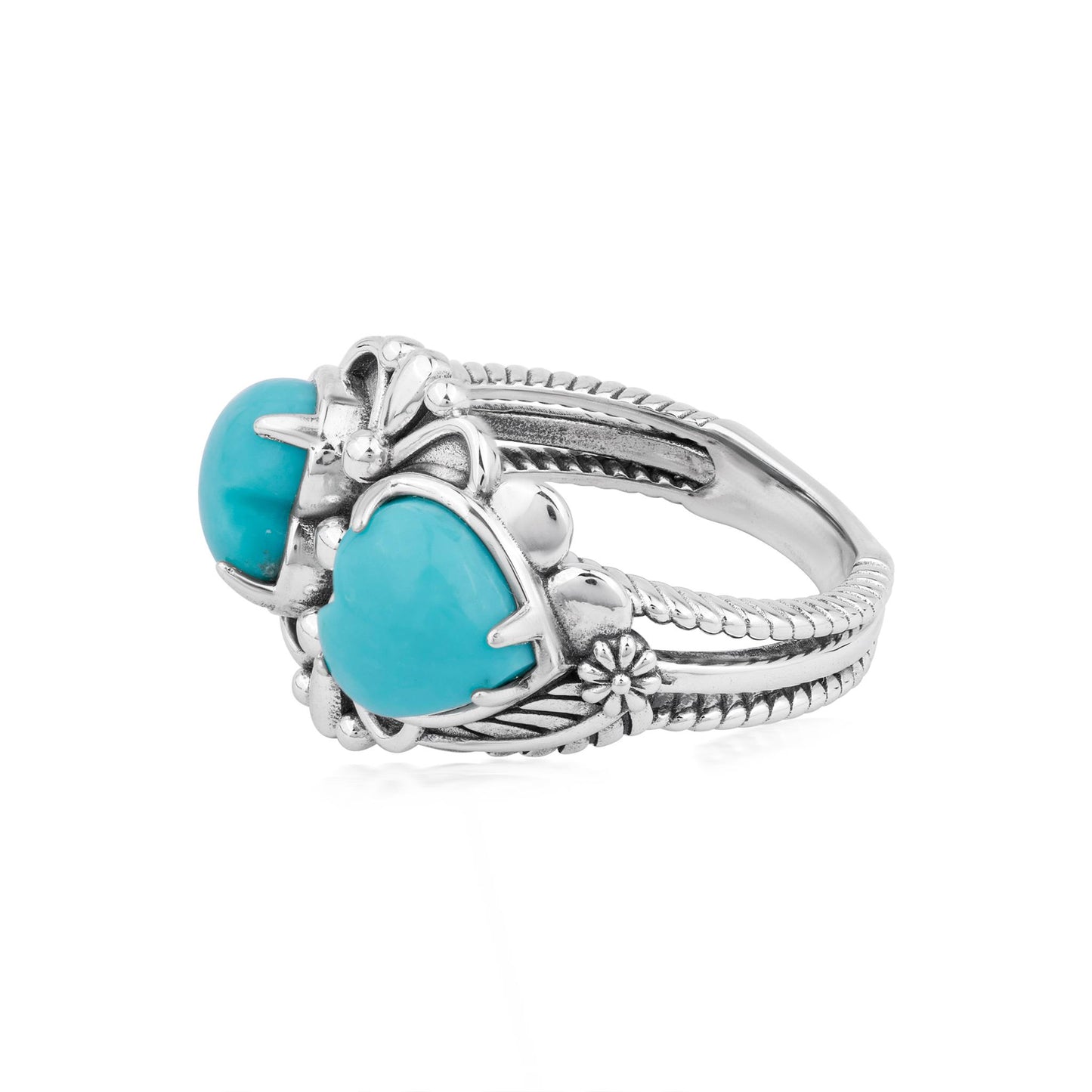 EXCLUSIVELY OURS! Sterling Silver Kingman Turquoise Double Heart Ring, Sizes 5 to 11