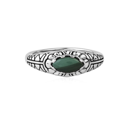  Sterling Silver Malachite Marquise-Cut Etched Ring