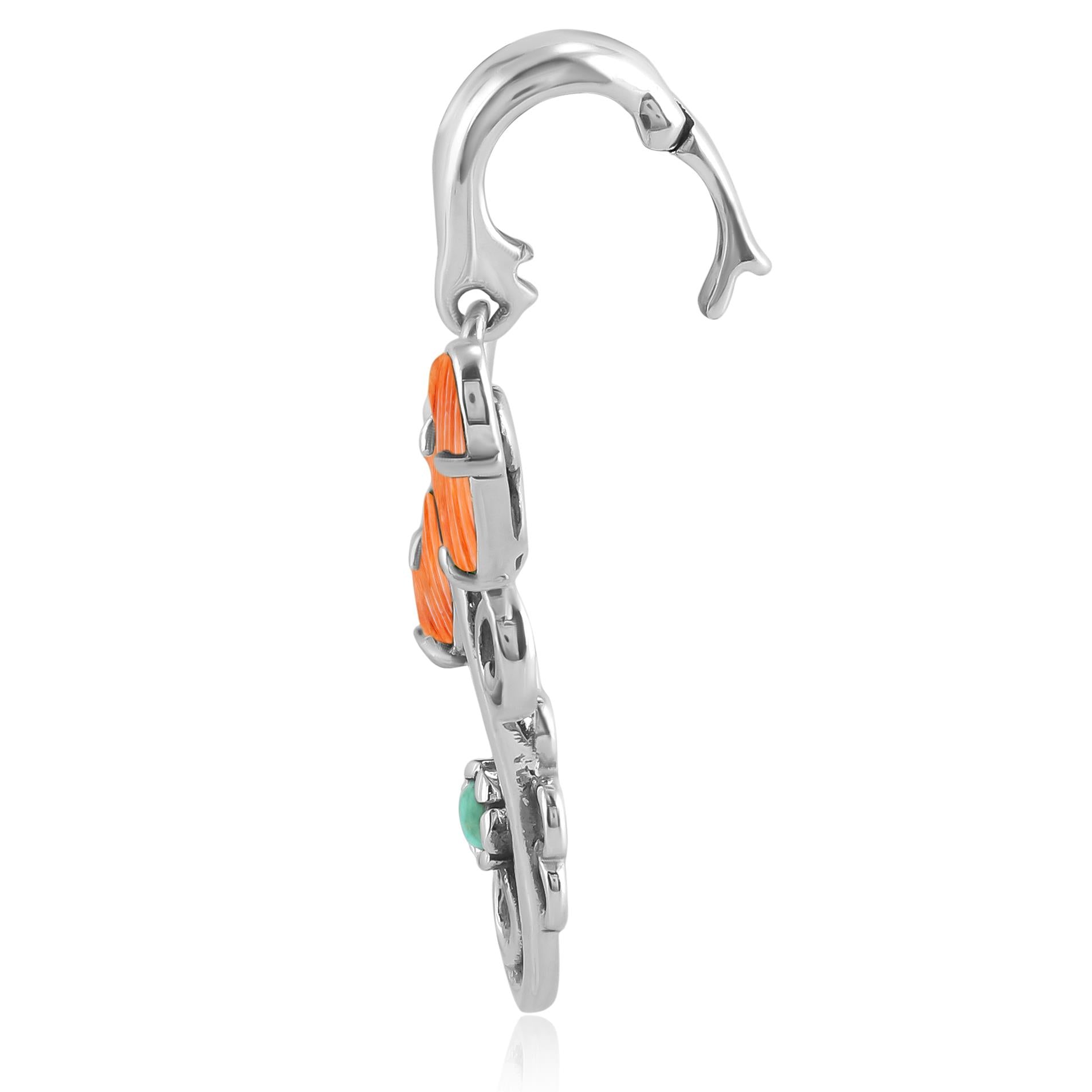 Sterling Silver Orange Spiny Oyster and Variscite Fritz Casuse Dragonfly Pendant Enhancer