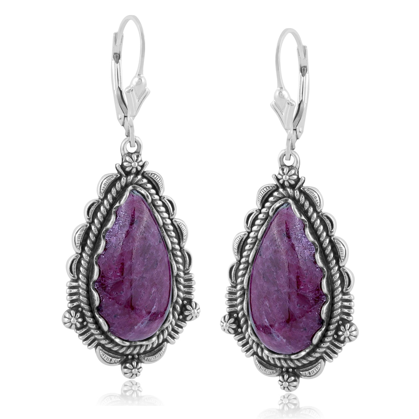 LIMITED EDITION! Sterling Silver Ruby Zoisite Pear-Shaped Dangle Earrings