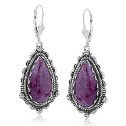 LIMITED EDITION! Sterling Silver Ruby Zoisite Pear-Shaped Dangle Earrings