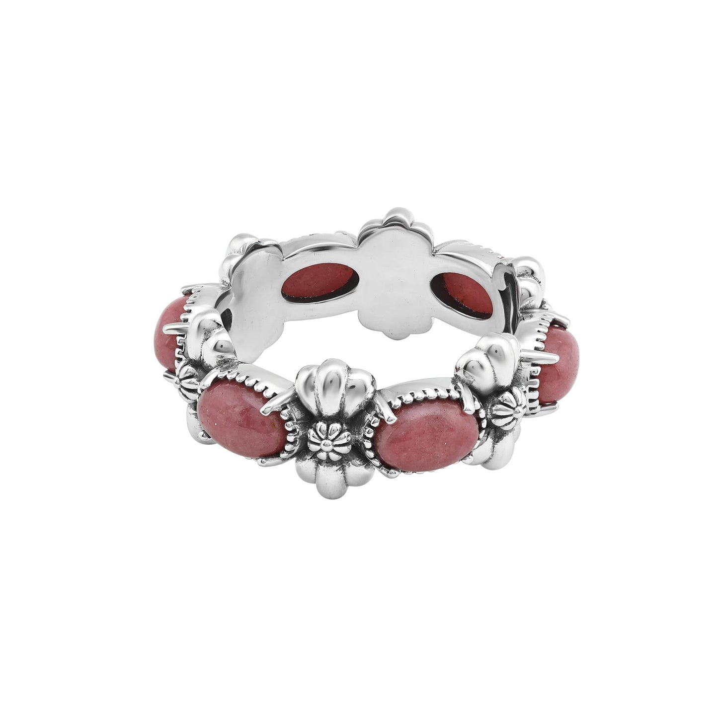 Sterling Silver Rhodonite Oval Concha Band Ring