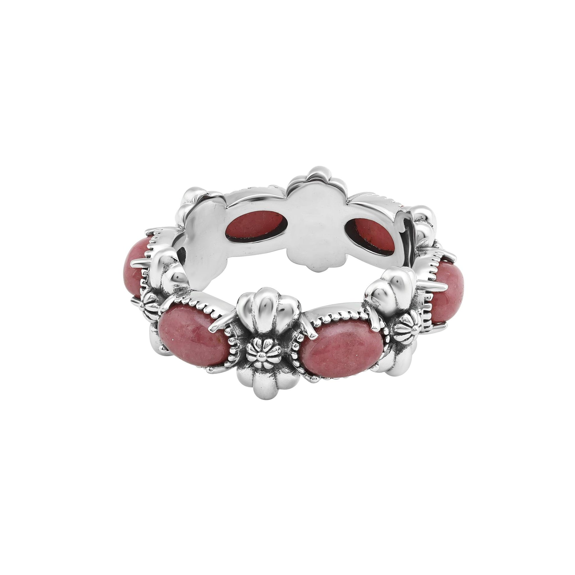 Sterling Silver Rhodonite Oval Concha Band Ring