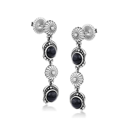 EXCLUSIVELY OURS! Sterling Silver Black Onyx Leaf and Flower Dangle Earrings