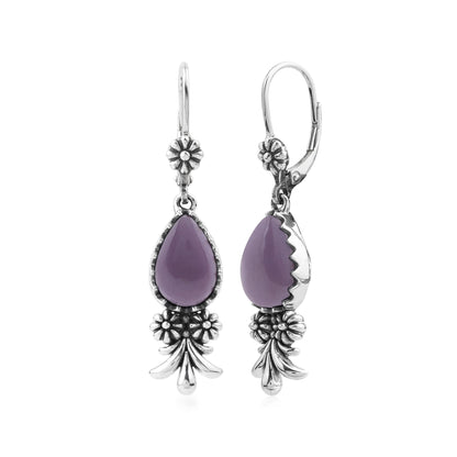 Sterling Silver Phosphosiderite Teardrop Concha Squash Blossom Dangle Earrings