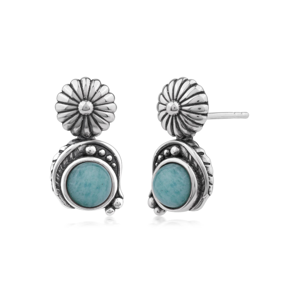 Sterling Silver Amazonite Leaf and Concha Gemstone Post Earrings