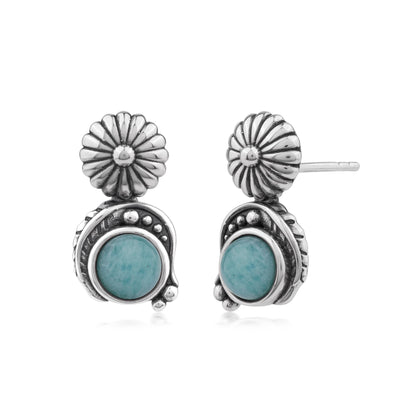 Sterling Silver Amazonite Leaf and Concha Gemstone Post Earrings