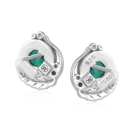 Sterling Silver Chrysocolla Leaf Design Button Earrings