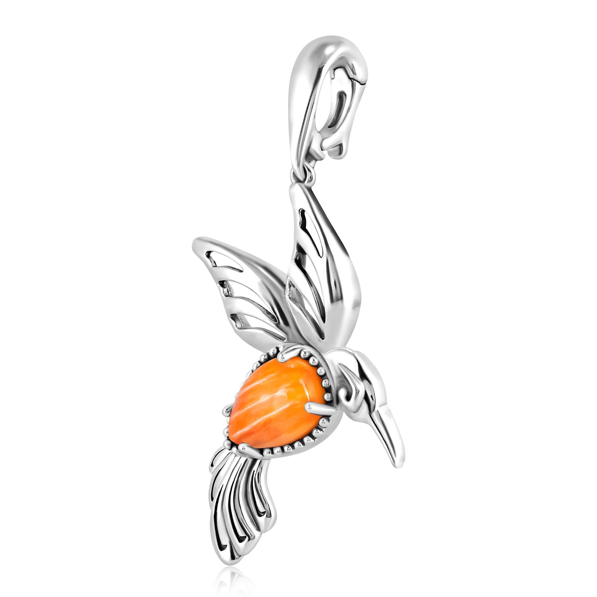 Sterling Silver Orange Spiny Oyster Hummingbird Pendant Enhancer