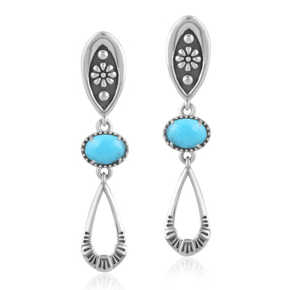 Sterling Silver Sleeping Beauty Turqoise Teardrop Double Loop Gemstone Earrings 