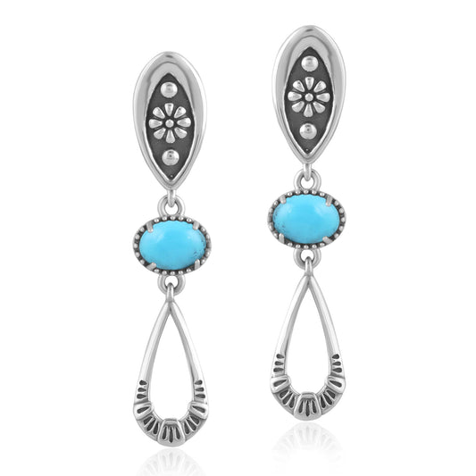 Sterling Silver Sleeping Beauty Turqoise Teardrop Double Loop Gemstone Earrings 