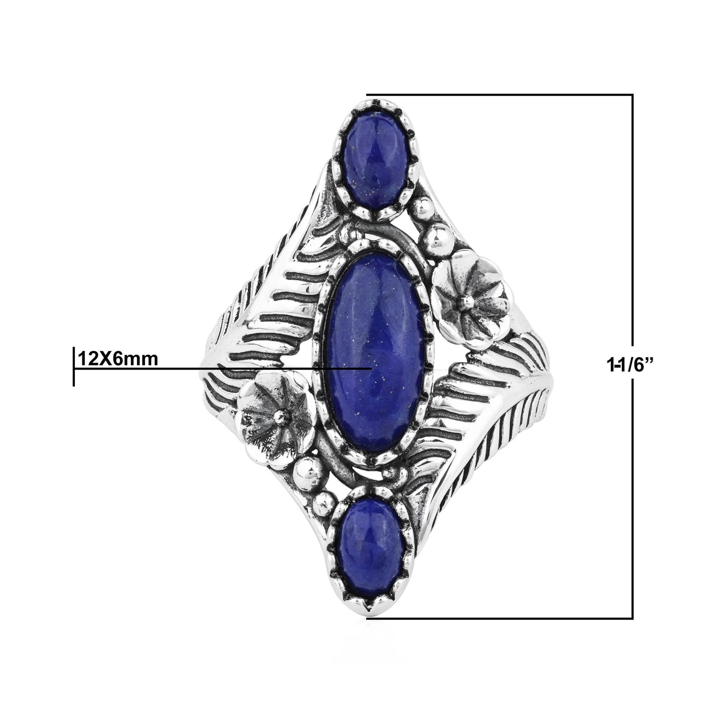 Sterling Silver Lapis Oval Leaf and Vine Ring