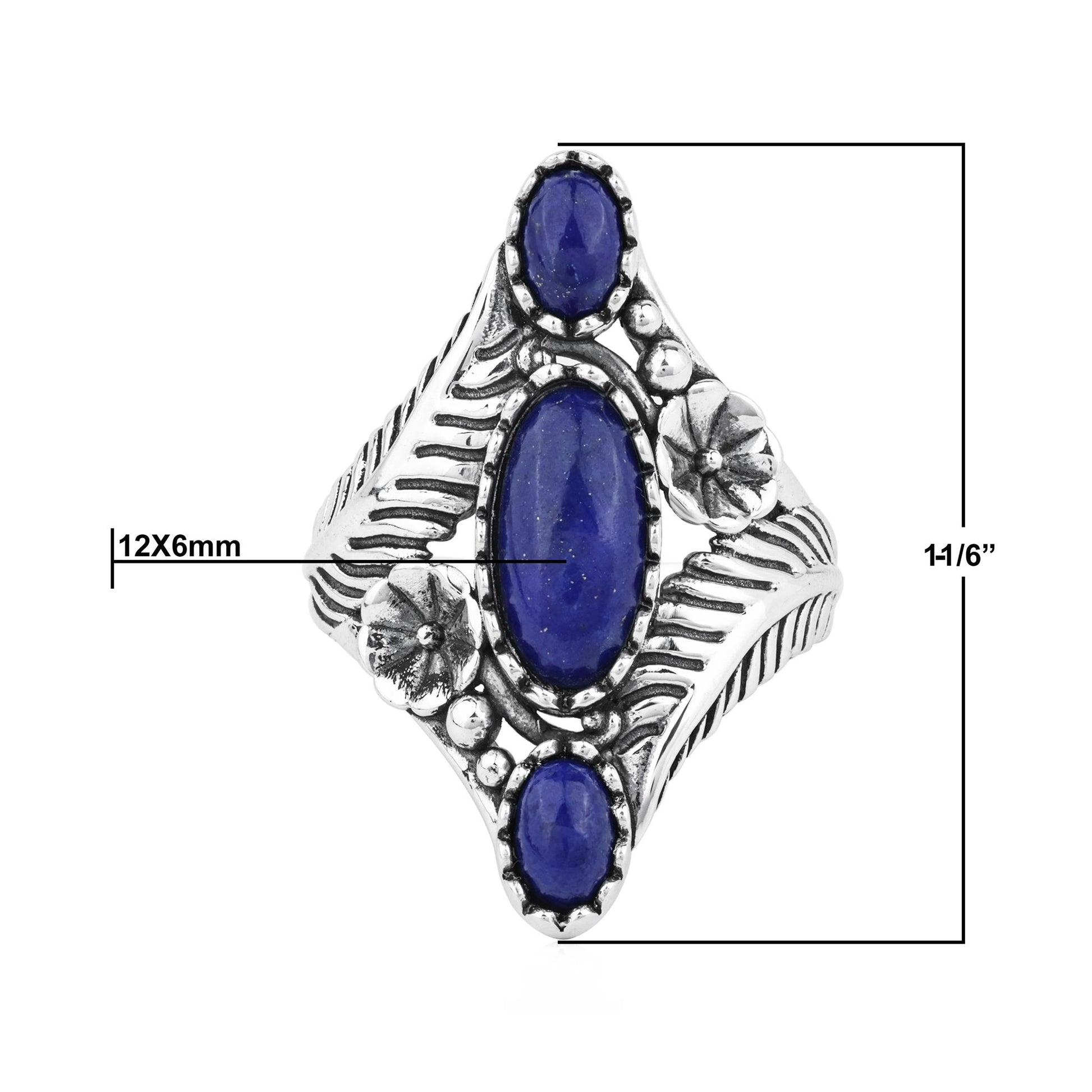 Sterling Silver Lapis Oval Leaf and Vine Ring