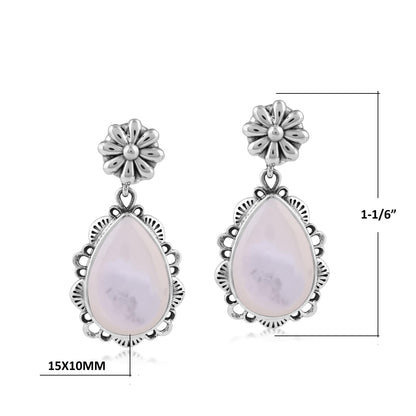  Sterling Silver White Mother of Pearl Pear-Cut Concha Dangle Earrings