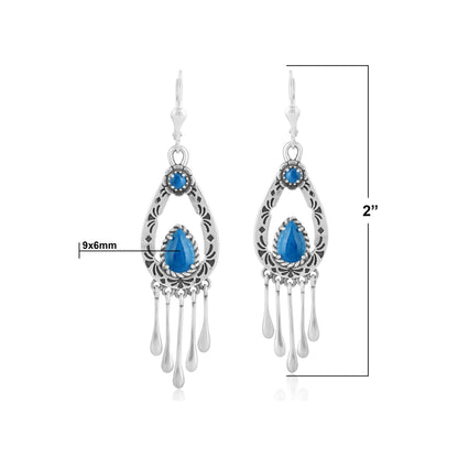 Sterling Silver Lapis Pear-Cut Lever Back Dangle Earrings