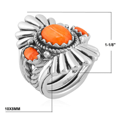 EXCLUSIVELY OURS! Sterling Silver Orange Spiny Oyster Crown Ring and Guard Set