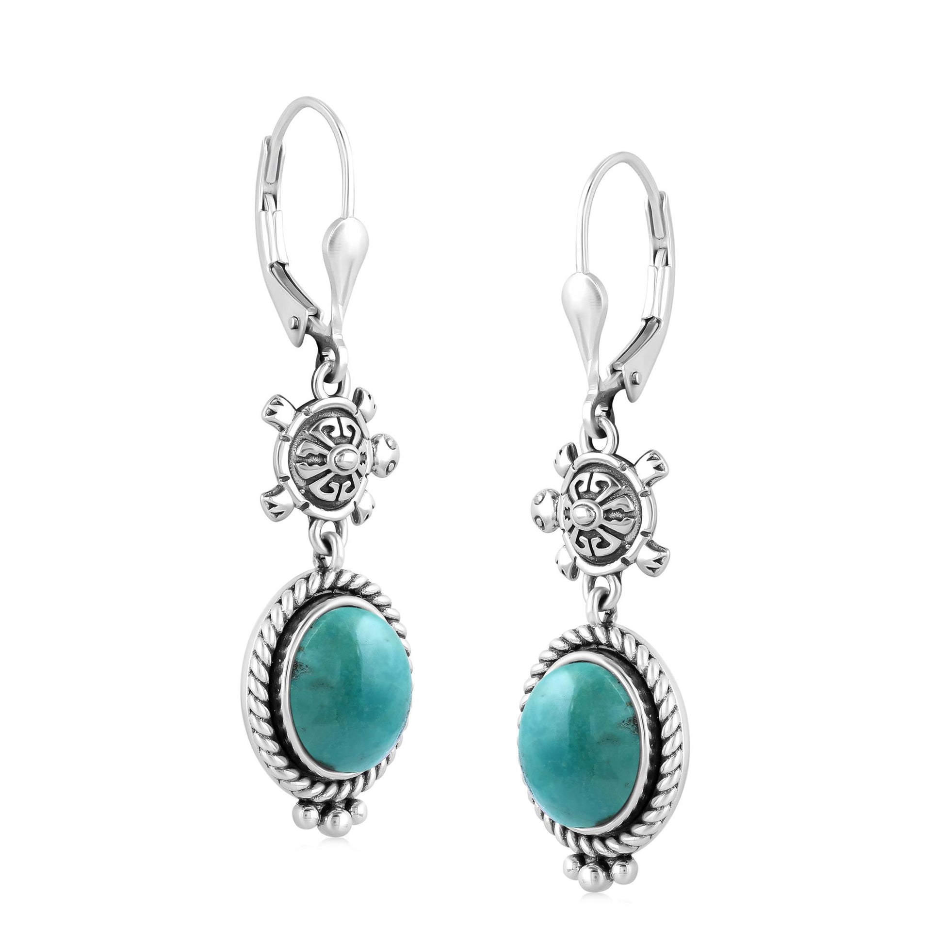 Sterling Silver Serpentine Turtle Drop and Dangle Earrings 