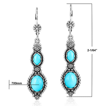 Sterling Silver Sleeping Beauty Turquoise Oval Cut Dangle Earrings