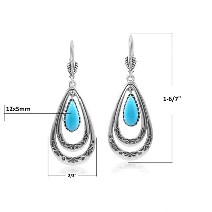 Sterling Silver Kingman Turquoise Open Teardrop Lever Back Earrings
