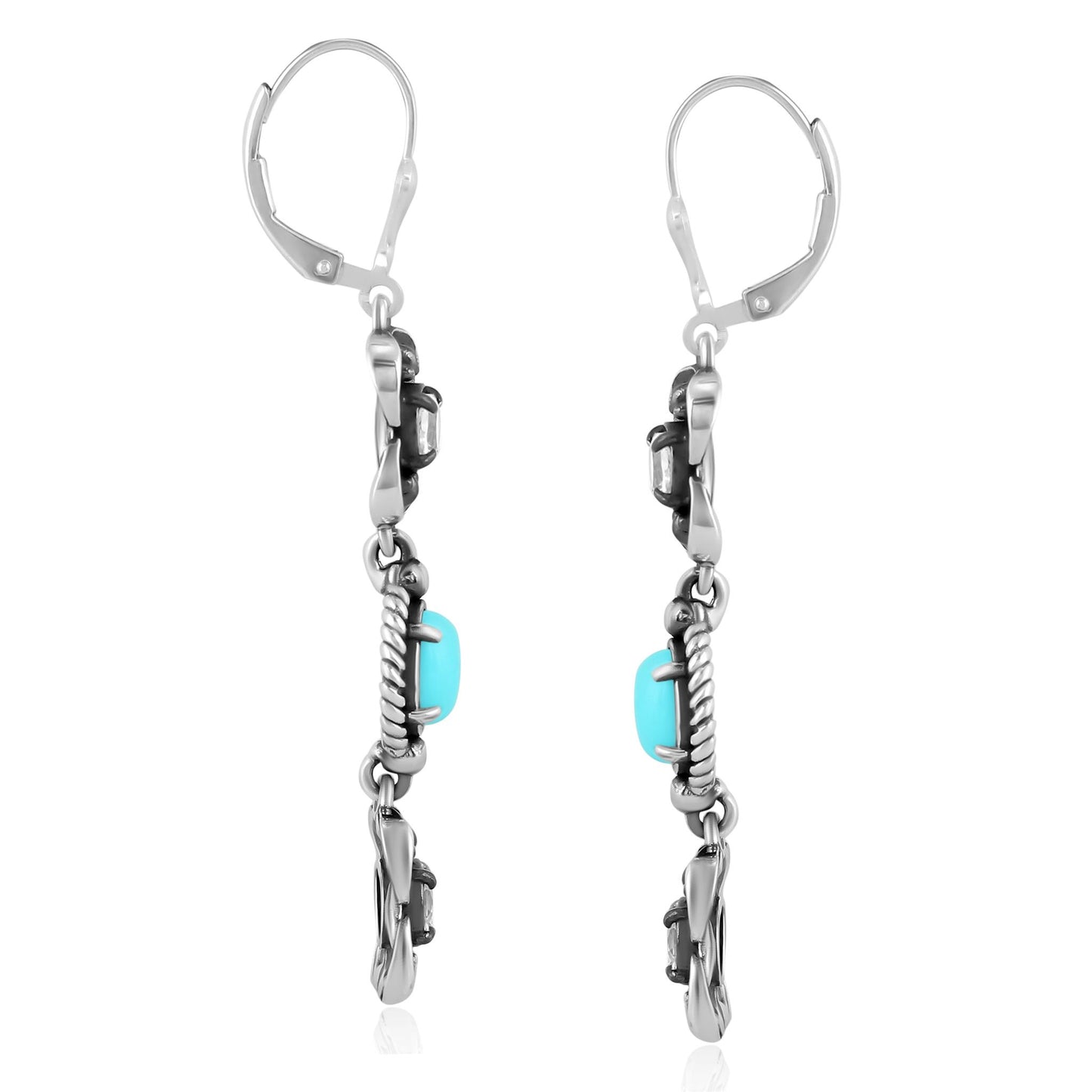 EXCLUSIVELY OURS! Sterling Silver Kingman Turquoise and White Topaz Dangle Earrings