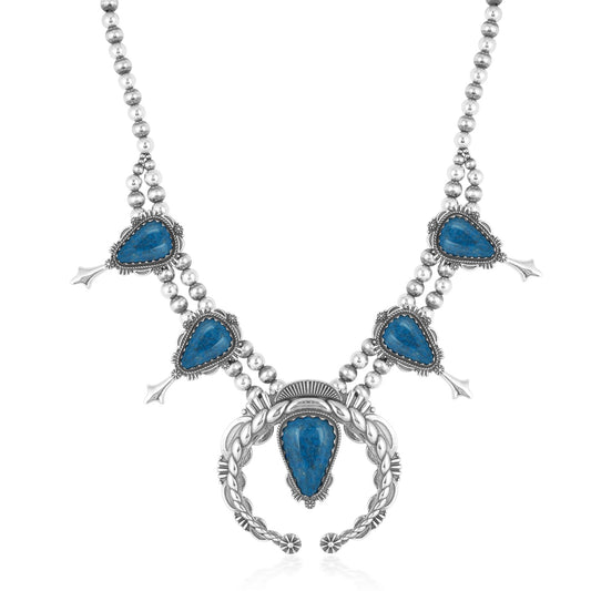 Sterling Silver Lapis Soft Triangle Squash Blossom Naja Necklace