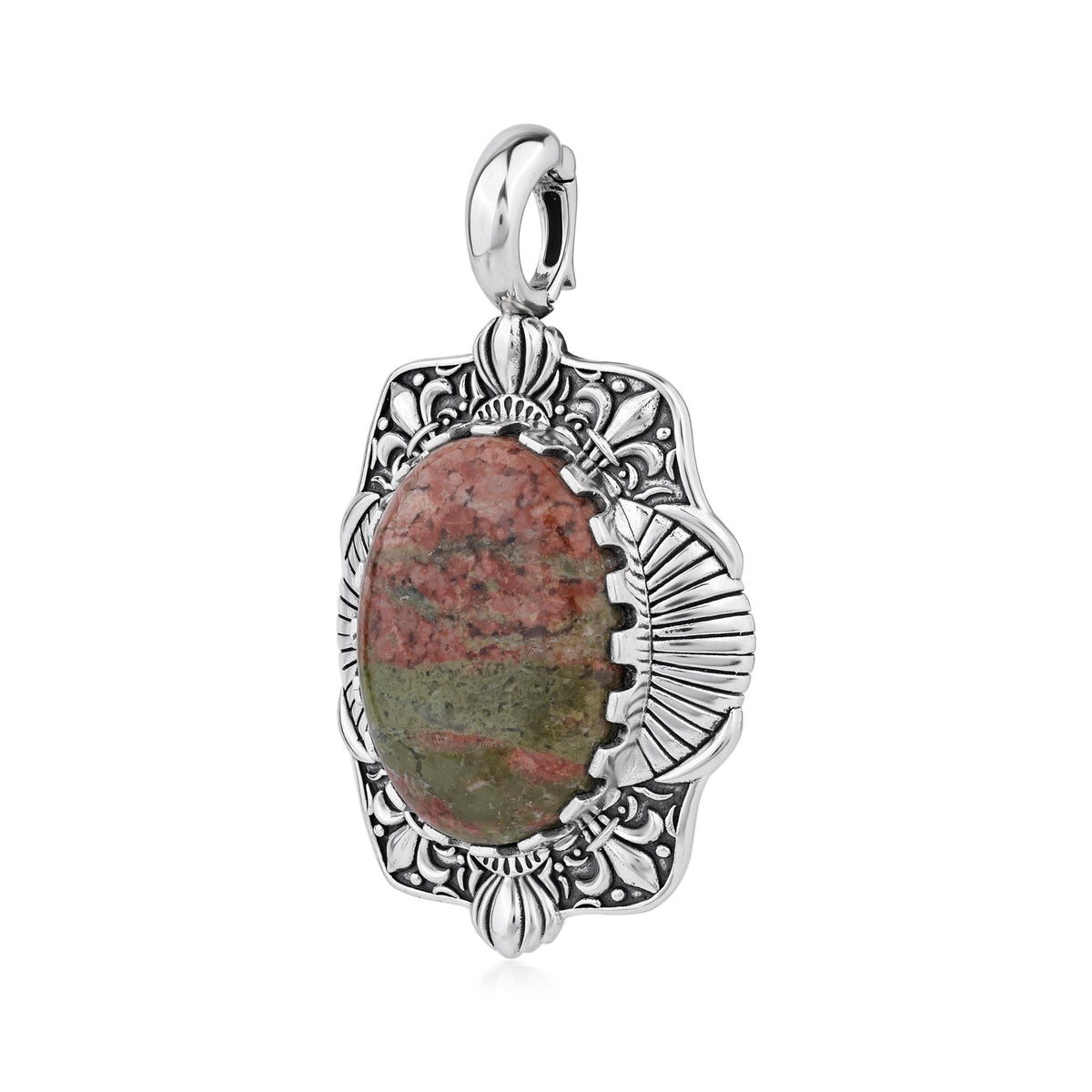 Sterling Silver Unakite Oval Pendant Enhancer