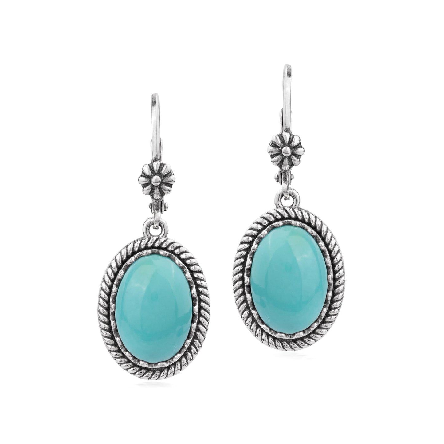 EXCLUSIVELY OURS! Sterling Silver Kingman Turquoise Oval Drop Lever Back Earrings