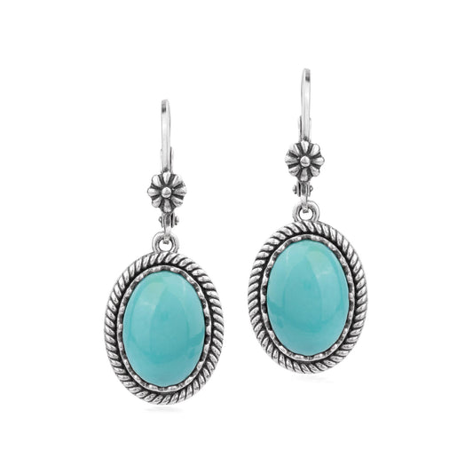 EXCLUSIVELY OURS! Sterling Silver Kingman Turquoise Oval Drop Lever Back Earrings