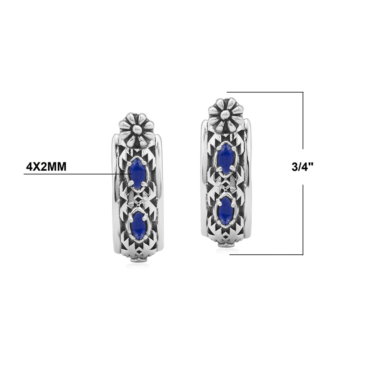EXCLUSIVELY OURS! Sterling Silver Lapis Marquise Cut Concha Hoop Earrings